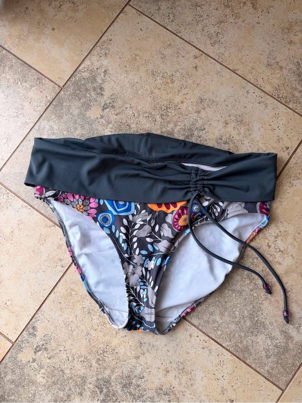 Fantasie FS5771M Floral Fold Bikini Bottom Gray Multicolor Womens XL